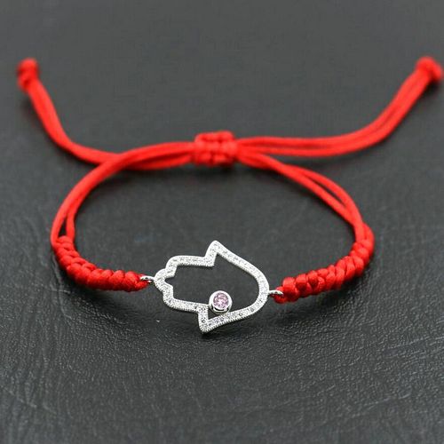 Bracelet Porte Bonheur Tissé, Classique Hamsa De Main Fatima Cristal Zircon Aaa Noir Rouge Cordes Fil Torsadé Pour Hommes Femmes