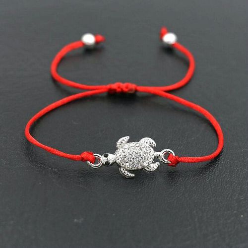 Bracelet Tortue En Zircone Cubique Pour Hommes Et Femmes, Fil De Corde Rouge, Bijoux Porte Bonheur Pour Couples, Couleur Argent