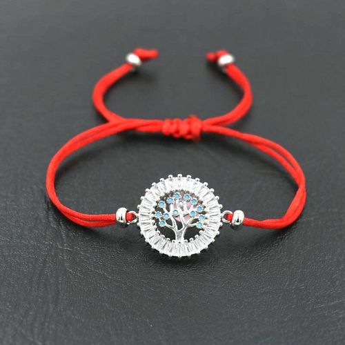 Bracelets En Zircon Bleu Cristal, Arbre De Vie Au Milieu Et À La Bordure De Cz, Fil Rouge, Breloques Pour Couples, Bijoux