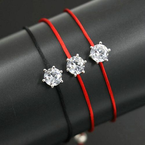 Bracelets Fins En Corde Rouge Pour Femmes, 1 Ensemble/3 Pièces, Couleur Argent, Cristaux Autrichien, Strass, Breloques Porte Bonheur