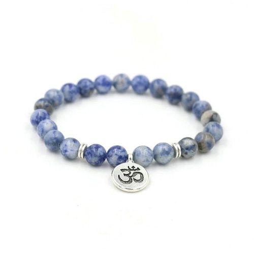 Bracelet De Pierre En Porcelaine Bleu Et Blanc, Bouddha Om Fleur De Lotus, Breloque Yoga Chakra, Méditation, Cadeau Pour Hommes Et Femmes