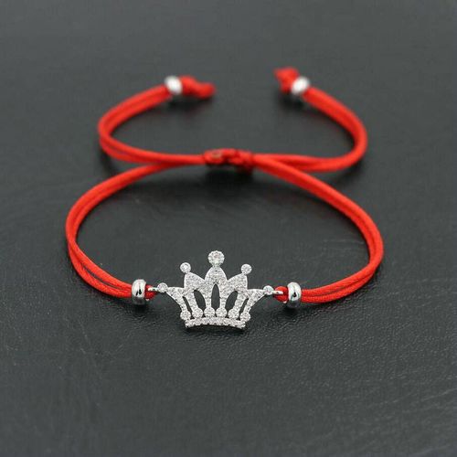 Bracelet Couronne En Zircon Pour Femmes, Couleur Argent, Cristal Brillant, Aaa, Cordon De Fil Rouge, Cadeau Pour Couples Et Amoureux