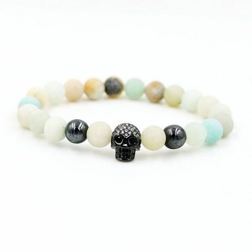 Bracelet Porte Bonheur En Pierre D'amazonite Pour Hommes Et Femmes, Micro Zircon, Crâne, Couple, Amoureux, Bijoux Cadeau