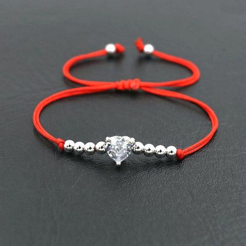 Bracelet En Cristal Zircon Aaa En Forme De C¿Ur Pour Femme, Perles En Cuivre De 4mm, Corde Rouge Tressée, Cadeau Porte Bonheur