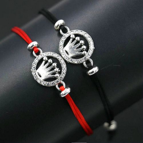 2 Pièces/Ensemble Couleur Argent Cubique Zircone Couronne Charme Couples Bracelet Filles Hommes Fil Rouge Chaîne Bracelet D'amitié Femmes Amoureux