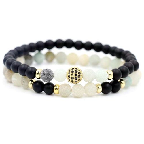 Bracelet En Pierre D'amazonite Pièces/Ensemble Naturelle Pour Hommes, Couleur Argent, Boules De Zircon Cristal, Bijoux Porte Bonheur Pour Couples