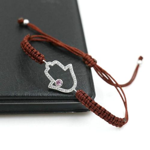 Bracelets Tressés En Cristal Rose Brillant Pour Femme, Micro Pavé De Zircon, Strass Aaa, Main De Hamsa, Amoureux Chanceux