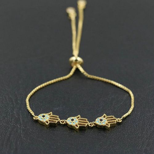Bracelet À Main ¿Il Du Mal Fatma Hamsa En Cristal, Couleur Argent, Zircon, ¿Il Bleu, Amoureux, Hommes Et Femmes