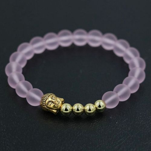 Bracelet En Pierre De Quartz Rose Mat Pour Hommes Et Femmes, Perle De Tête De Bouddha, Chakra Antique, Reiki, Énergie Yoga