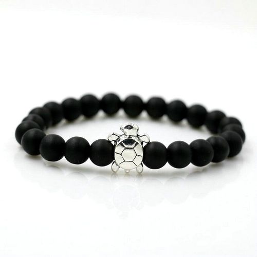 Bracelet En Pierre De Lave Onyx Noire Naturelle Pour Hommes, Bijoux De Luxe, En Alliage, Tortue De Mer, Chakra, Yoga, Animal, 8mm