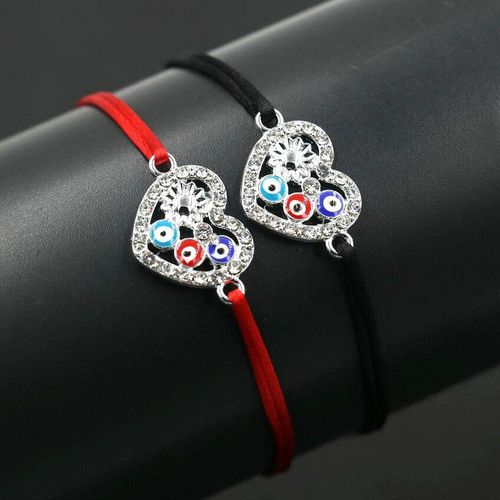 Bracelet À Breloques En Forme De C¿Ur Pour Hommes Et Femmes, 2 Pièces/Ensemble Cristal Zircon Couleur Argent Amour, Corde Rouge, Ficelle De Fil, Bracelets Mauvais ¿Il