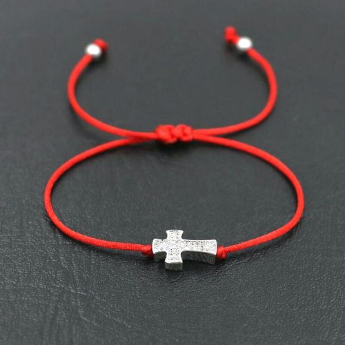 Bracelet Porte Bonheur Pour Hommes Et Femmes, Couleur Argent, Micro Cristal, Croix, Breloques, Corde Rouge, Fil, Tresse, Cadeau