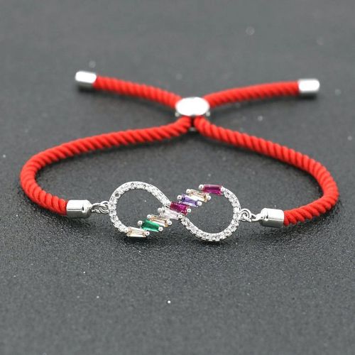 Minimalisme Couleur Argent Cristal Brillant Zircon 8 Infini Bracelet Filles Rouge Corde Fil Couples Bracelets Pour Femme Bijoux Cadeau