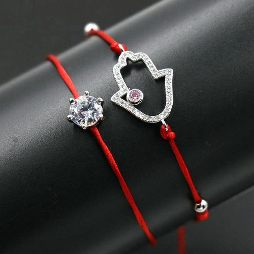 Bracelet Tressé Porte Bonheur En Zircon Pour Femmes, Pièces/Ensemble, Cristaux De Strass Couleur Argent, Aaa, Corde Rouge Fine, Bracelets À Fil