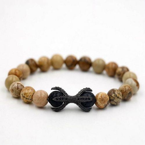 Bracelets Chakra Double Face En Pierre D'écorce D'arbre Jaune Pour Hommes, Micro Pavé En Griffes D'aigle, Pieuvre Perlée, Luxueux