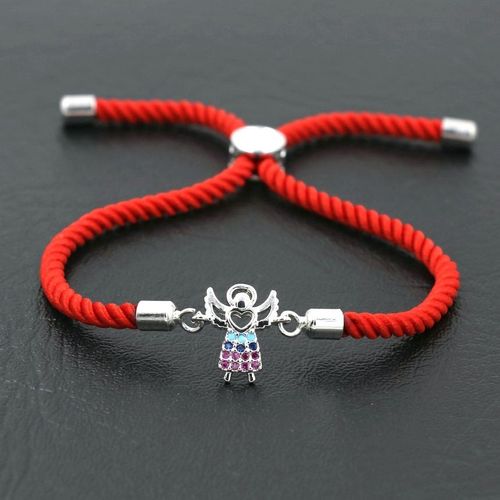 Bracelet Romantique En Forme D'ailes D'ange, Couleur Argent, Amour, Coeur, Corde De Fil Rouge Noir, Breloques, Bijoux Cadeau Pour Enfants