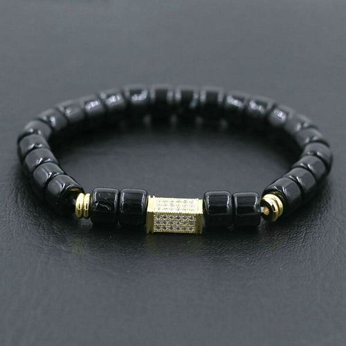 Bracelet Chakra Reiki Pour Hommes, Pièces/Sac, Micro Pavé En Zircon Aaa, Cuivre, Argent, Onyx Noir, Perles D'énergie, Yoga, Couple