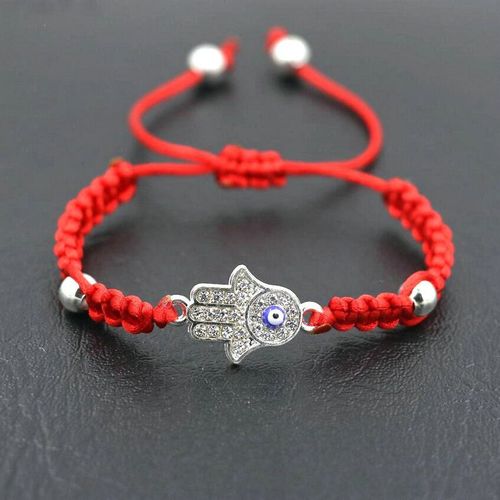 Bracelets Tressés Couleur Argent Main Porte Bonheur Hamsa, Nouvelle Mode, Corde Rouge Fine, Bracelet Chakra En Zircon