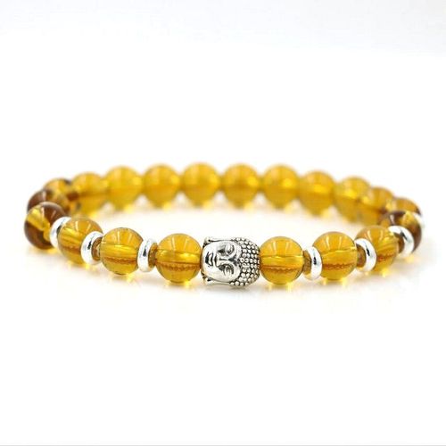 Bijoux En Perles De Verre Violet Jaune, En Cristal, 8mm, Pour Femmes, Amulette, Statue De Bouddha, Tête, Bracelets Chakra