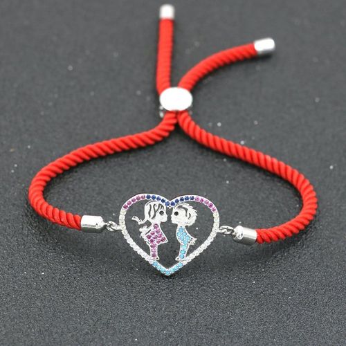 Les Couples Romantiques Bracelet Argent Couleur Zircon Amour Coeur Garçon Fille Charme Bracelets Pour Femme Bracelet Fil Rouge, Bijoux De Mariage