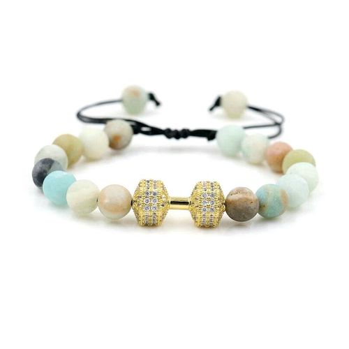 Bracelet En Pierre D'amazonite Pavée De Perles Pour Hommes Et Femmes, Bijoux, Haltère, Haltère, Tendance