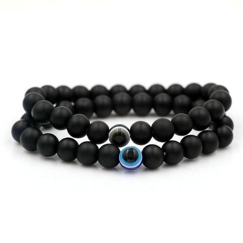 Bracelets À Breloques En Pierre D'onyx Pièces/Ensemble Naturelle, 8mm, Pour Hommes Et Femmes, Hamsa, Mauvais ¿Il Bleu, Porte Bonheur, Couple