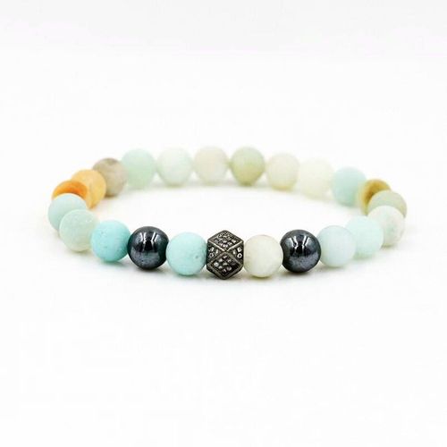 Bracelet Porte Bonheur Pour Hommes Et Femmes, Micro Boules Géométriques En Zircon, Pierre Amazonite, Cadeau Pour Amoureux