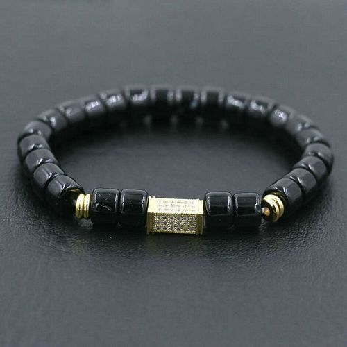 Bracelets Chakra Reiki Pour Hommes, Micro Pave, Zircon Aaa, Cuivre, Argent, Onyx Noir, Perles D'énergie, Yoga, Couple