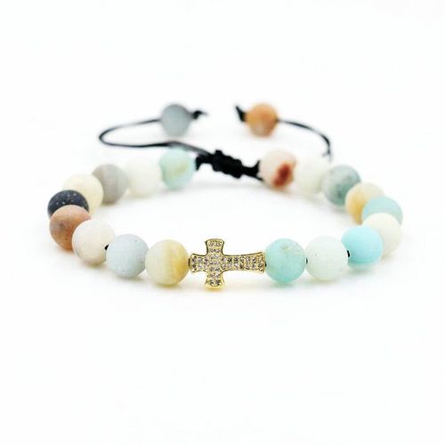 Bracelet Tressé En Pierre D'amazonite De 8mm Pour Hommes Et Femmes, Bracelet Porte Bonheur Pour Couples Amoureux