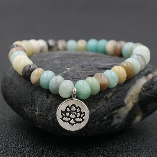 Bracelet De Perles En Pierre Naturelle D'amazonite Pour Hommes Et Femmes, Bijoux De Bouddha Lotus