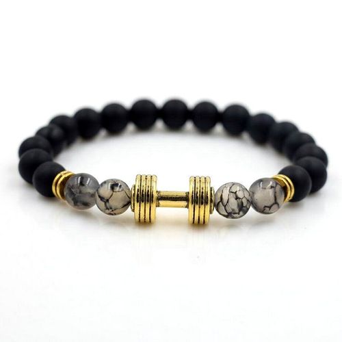 Bracelets De Fitness Pour Hommes, Haltères En Alliage De Pierre Onyx Mat, Chakra Infinity, Perles