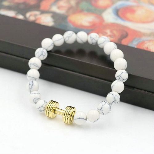 Bracelet En Pierre Blanche Pour Hommes, Perles D'haltères En Alliage De 8mm, Chakra Pour Amoureux, Bracelets Pour Couples
