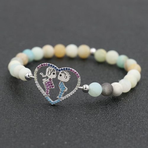 Bracelet De Perles En Amazonite Naturelle Pour Femmes, Bijoux De Mariage, Couleur Argent, Pour Garçons Et Filles, Pour Couples