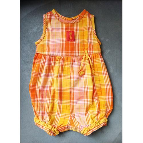 Combishort Orange A Carreaux. Sans Manches. Kimbaloo. Coton. Taille 6 Mois