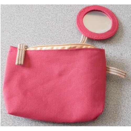 Trousse de maquillage de poche en toile rose framboise avec petit miroir amovible (se clipse à l¿intérieur)-fermeture éclair-passant sur le côté-15x10x3cm-Movitex-100% polyester
