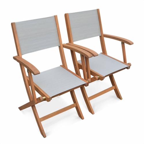 Fauteuils De Jardin En Bois Et Textilène - Almeria Gris Taupe - 2 Fauteuils Pliants En Bois