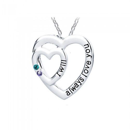 Collier 2 Coeurs Strass Coloré I Will Always Love You Argenté Femme