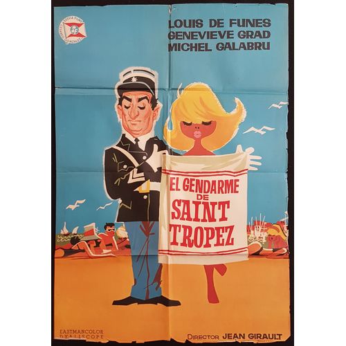 Le Gendarme De Saint-Tropez - Affiche De Cinéma Originale Espagnole 67x97 Cm - Movie Poster - Film 1964 De Jean Girault Avec Louis De Funès, Geneviève Grad, Michel Galabru, Jean Lefebvre