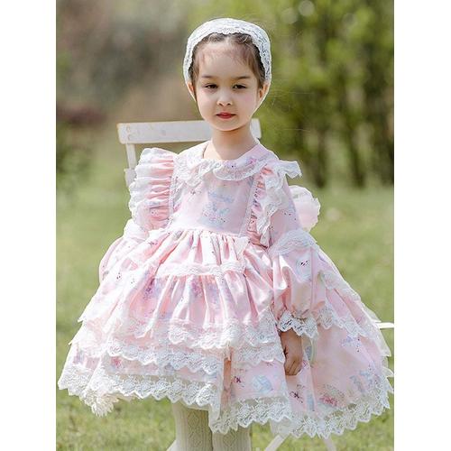 Polyester Quotidien Décontracté Dentelle Manches Longues Coton Automne Robe Imprimé Floral Style Rococo Rose Enfant Lolita Robes