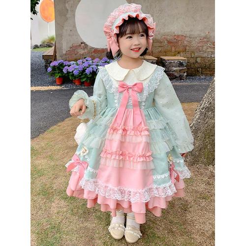 Polyester Tea Party Dentelle Manches Longues Polyester Automne Robe Rococo Style Rose Enfants Lolita Robes