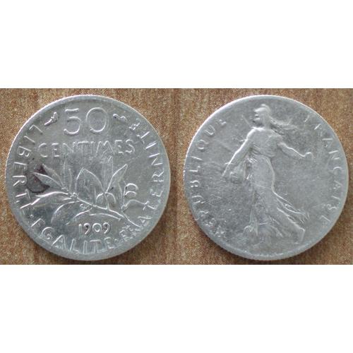 France 50 Centimes 1909 Semeuse Argent Piece Centime De Franc Cents Francs