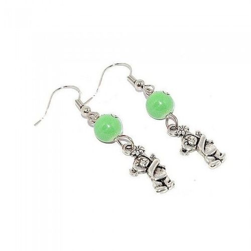 Boucles D'oreilles Fantaisie Nounours Perle Couleur Vert Femme