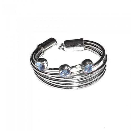 Bague 3 Strass Bleu Clair Multirang Argenté Ouvert Réglable Femme