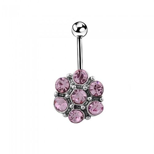 Piercing Nombril Fleur Strass Rose Acier Inoxydable Femme