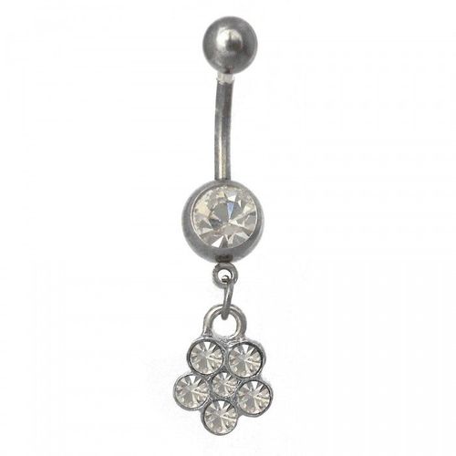 Piercing Nombril Bouton De Fleur Strass Blanc Femme