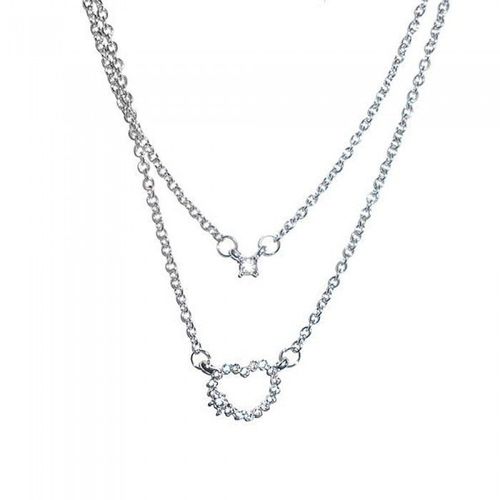 Collier 2 Rangs Coeur Strass Argenté Femme