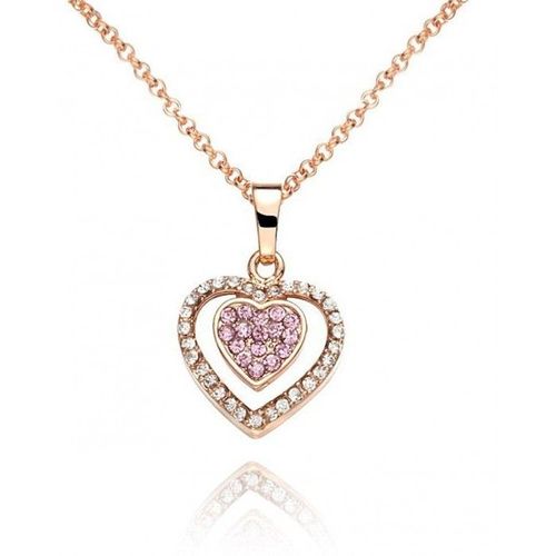 Collier Coeur Strass Doré Rose Femme