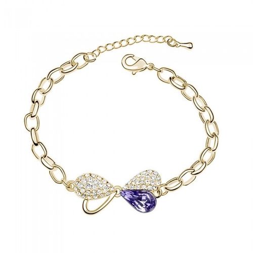 Bracelet Noeud Papillon Ruban Strass Violet Doré Rose Femme