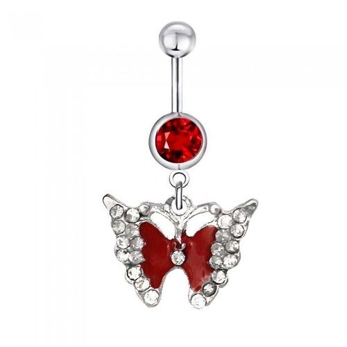 Piercing Nombril Papillon Rouge Strass Acier Chirurgical Femme