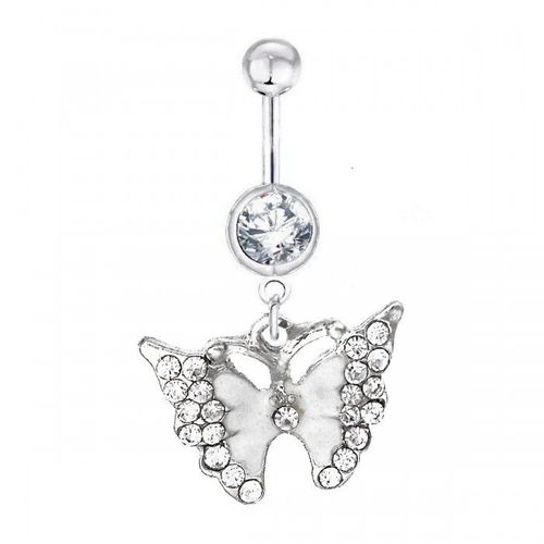 Piercing Nombril Papillon Blanc Strass Acier Chirurgical Femme